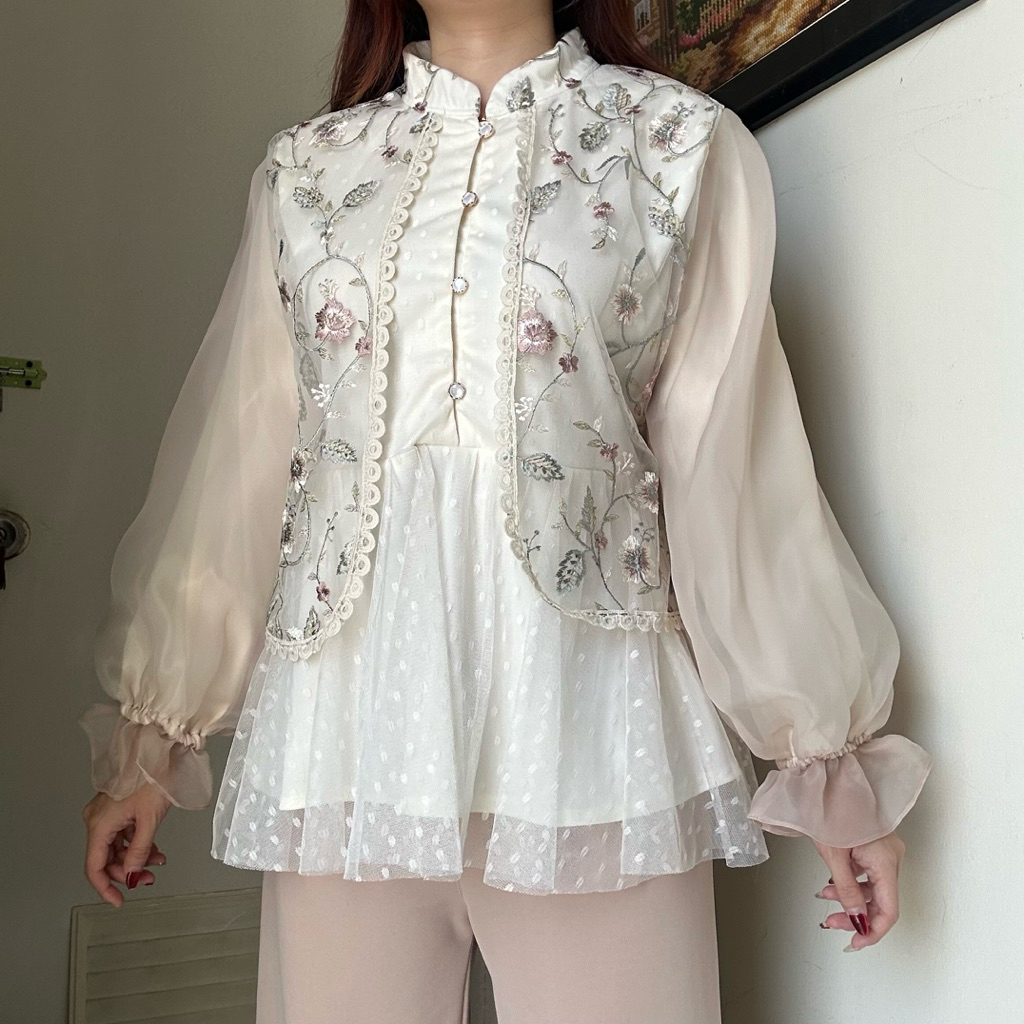 Jual Zaina Top Atasan Blouse Kemeja Wanita Tulle Bordir Viral Mewah 