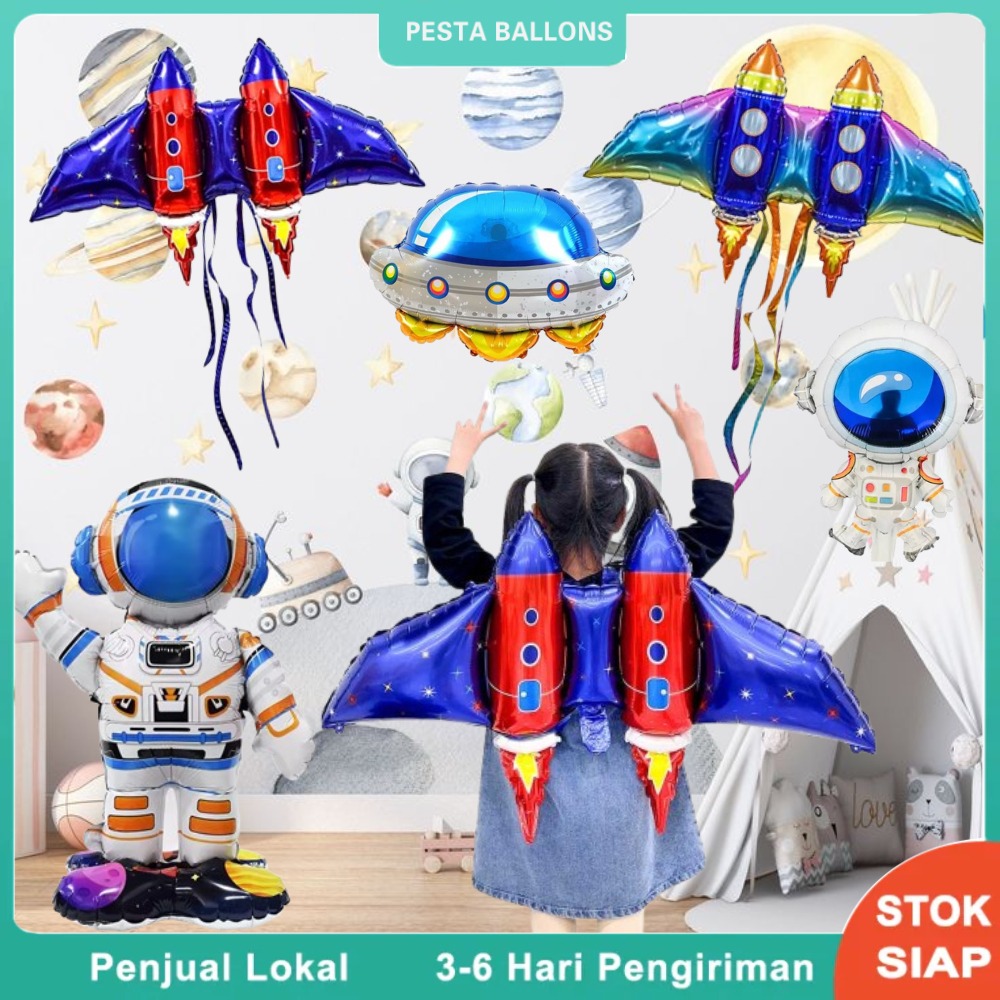 Jual Balon Foil Roket Sayap Jumbo 4D / Foil Mini Rocket, Uvo, Astronot ...
