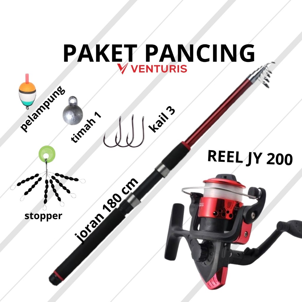 Paket Pancing Set Joran Spinning Reel Fishing Rod Carbon Fiber Siap Pakai