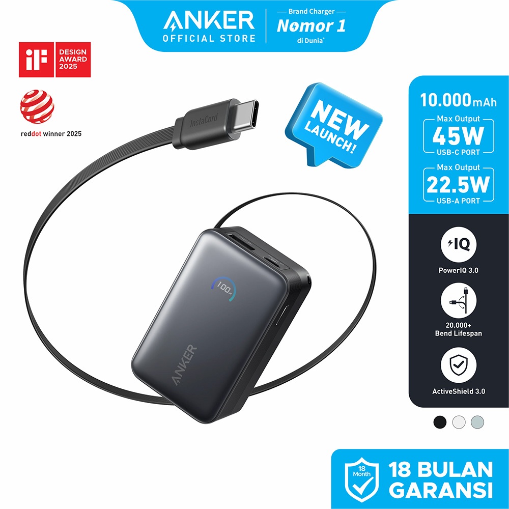 Anker Nano Portable Power Bank Intelligent Display 10,000mAh with Built-in  Retractable Type-C 45W and Nano 70W Gan Double-Gan Portable Charger