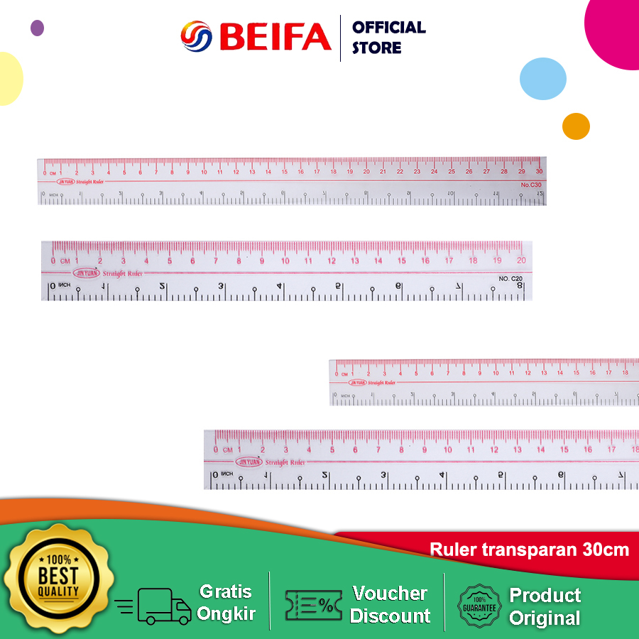 Jual Beifa Penggaris Transparan Mika Lentur 30 cm SD15 | Shopee Indonesia