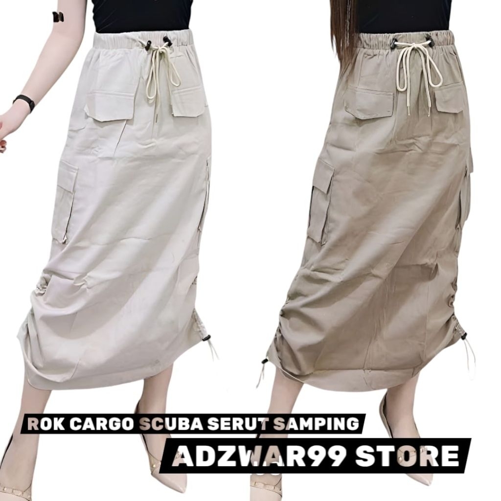 Jual Rok Cargo Serut Samping Wanita Scuba Premium Korean Style High ...