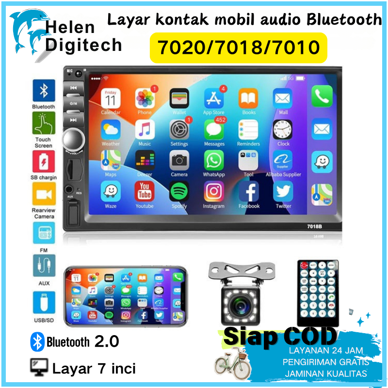 7023/7020/7018B/7010B Head Unit Double Din 7 Inch Bluetooth Audio Car MP3 MP5 Player in Touch Screen Radio Dan Kamera Mundur Mobil
