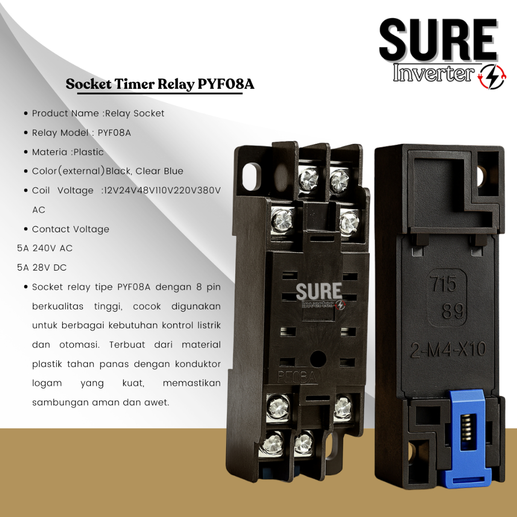 Jual [Sure Inverter] Socket Relay PYF08A 8 Pin Relay Socket Base For ...