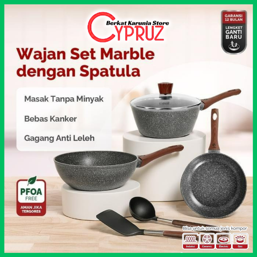 Jual Cypruz Cookware Set Grey Marble Series Panci Set Premium Anti ...