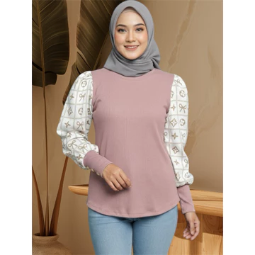Puffy Blouse Korean Atasan Wanita Formal Mewah Lengan Balon Motif Mewah