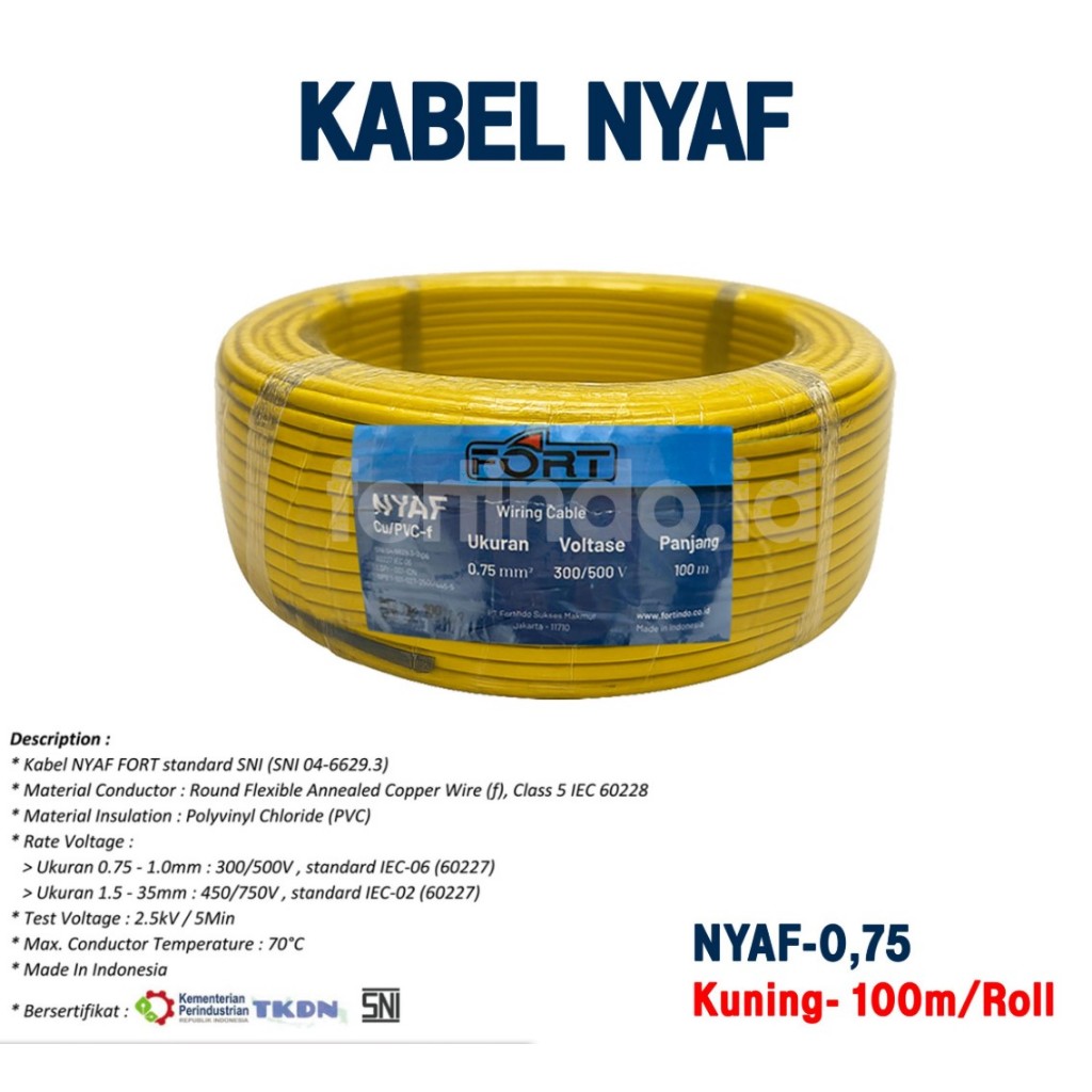 Jual FORT Isi 100 Meter Kabel Wiring Panel Listrik NYAF Ukuran 0.75mm ...