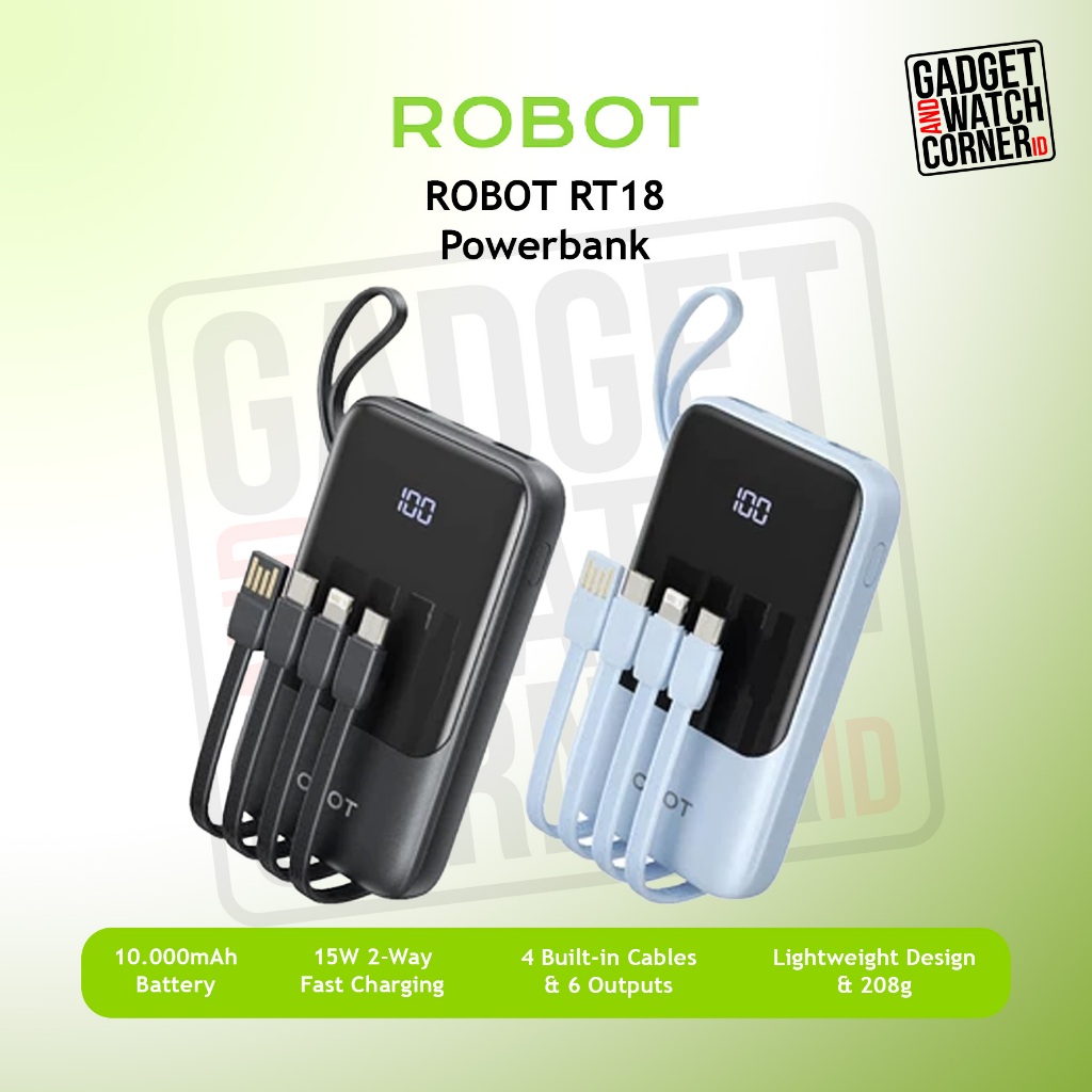 Jual ROBOT Smart PowerBank Fast Charging 10000mAh RT18 - Empat kabel ...
