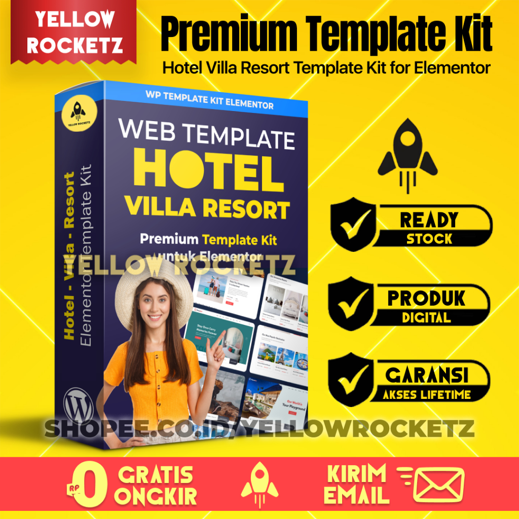 HOTEL VILLA RESORT ELEMENTOR TEMPLATE KIT - Website Template Bisnis Penginapan Siap Import Lifetime