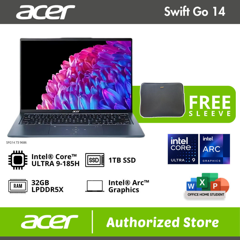 ACER SWIFT GO 14 SFG14 73 9686 ULTRA 9 185H 32GB 1TB 14" 2.8K OLED 90hz W11 OHS