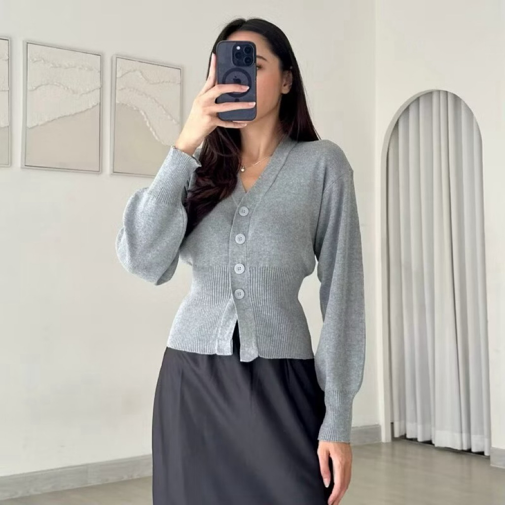 Jual Laras Cardigan Rajut Crop Atasan Baju Wanita Outer Knitwear Lengan ...