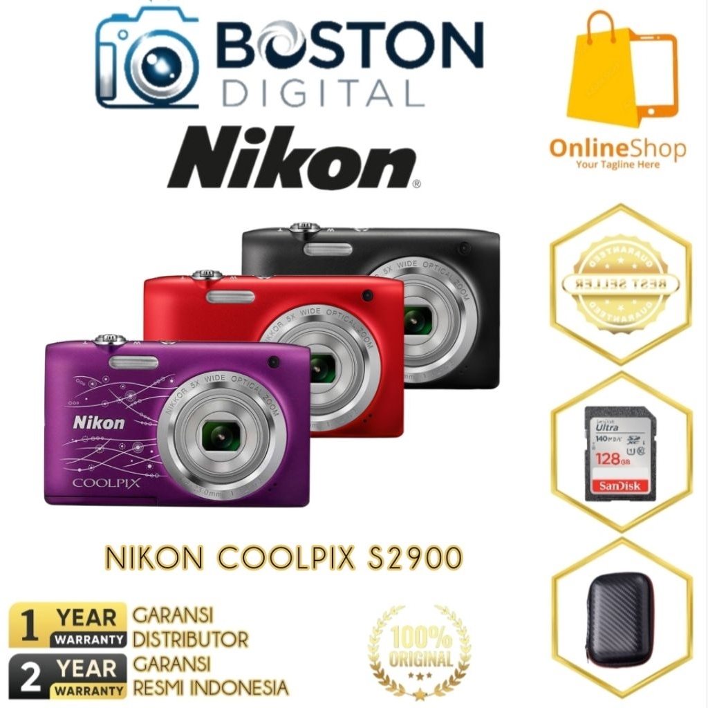 Nikon Coolpix S2900 Compact – Rouge – Reconditionné – 20.1MP – Zoom 5x – Avec Accessoires