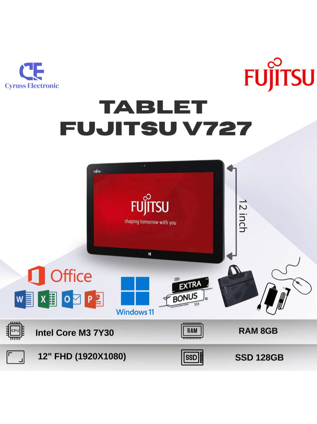 Jual Laptop Tablet Windows Fujitsu V727V Intel Core M3-7Y30 RAM