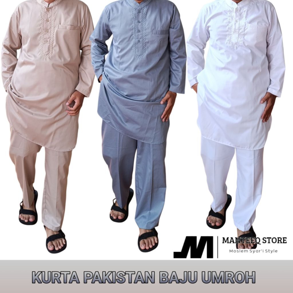Baju Umroh Setelan Kurta Pakistan Koko Kurta Dewasa Motif Bordir Lengan Panjang