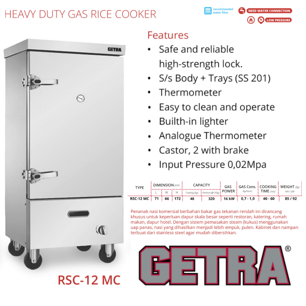 Jual GETRA HEAVY DUTY GAS RICE COOKER STEAMER RSC12MC/RSC-12MC/ RS 12MC ...