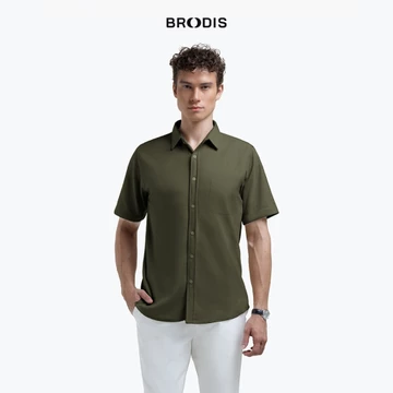 Broodis Kemeja Pendek Polos Coklat Coffee SOFTEE Short MONTY Series Brown Lengan Pendek Slimfit