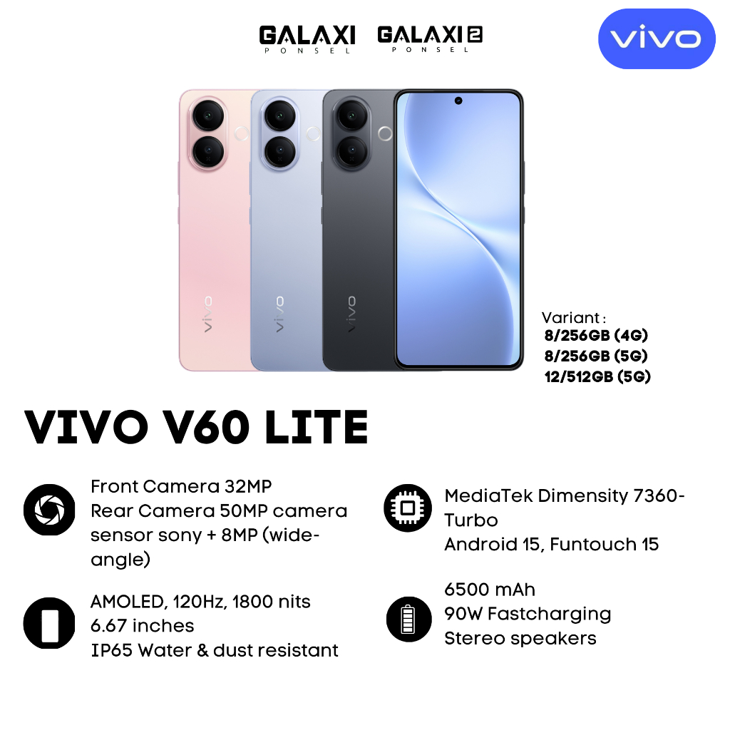 Smartphone Vivo V60 12/512GB - Finition Metal, écran 6.78", 5G, Neuf Sous Blister Avec Accessoires