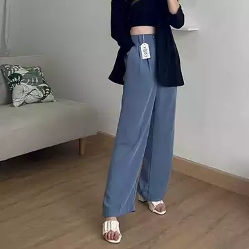 Loose Pants Trousers Wanita Highwaist Celana Kulot Kantor Anti Kusut Bahan Polyester BY Roliz