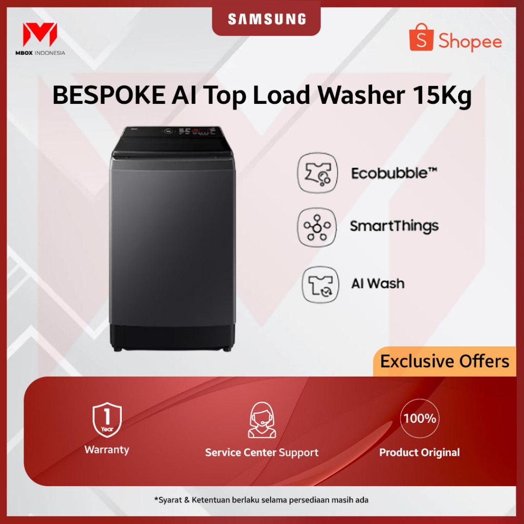 Jual Samsung Mesin Cuci Bespoke AI Top Load Washer 15kg | WA80F15 ...