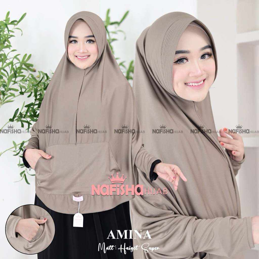 Jilbab Lengan Saku Amina Hijab bergo Lengan/ Jilbab Khimar /Jilbab Lengan Panjang