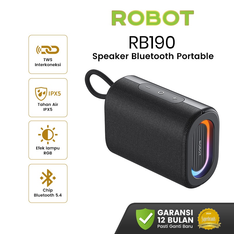 Jual ROBOT RB190 Speaker Bluetooth 5.4 Portable Powerful Bass 5W Tahan ...
