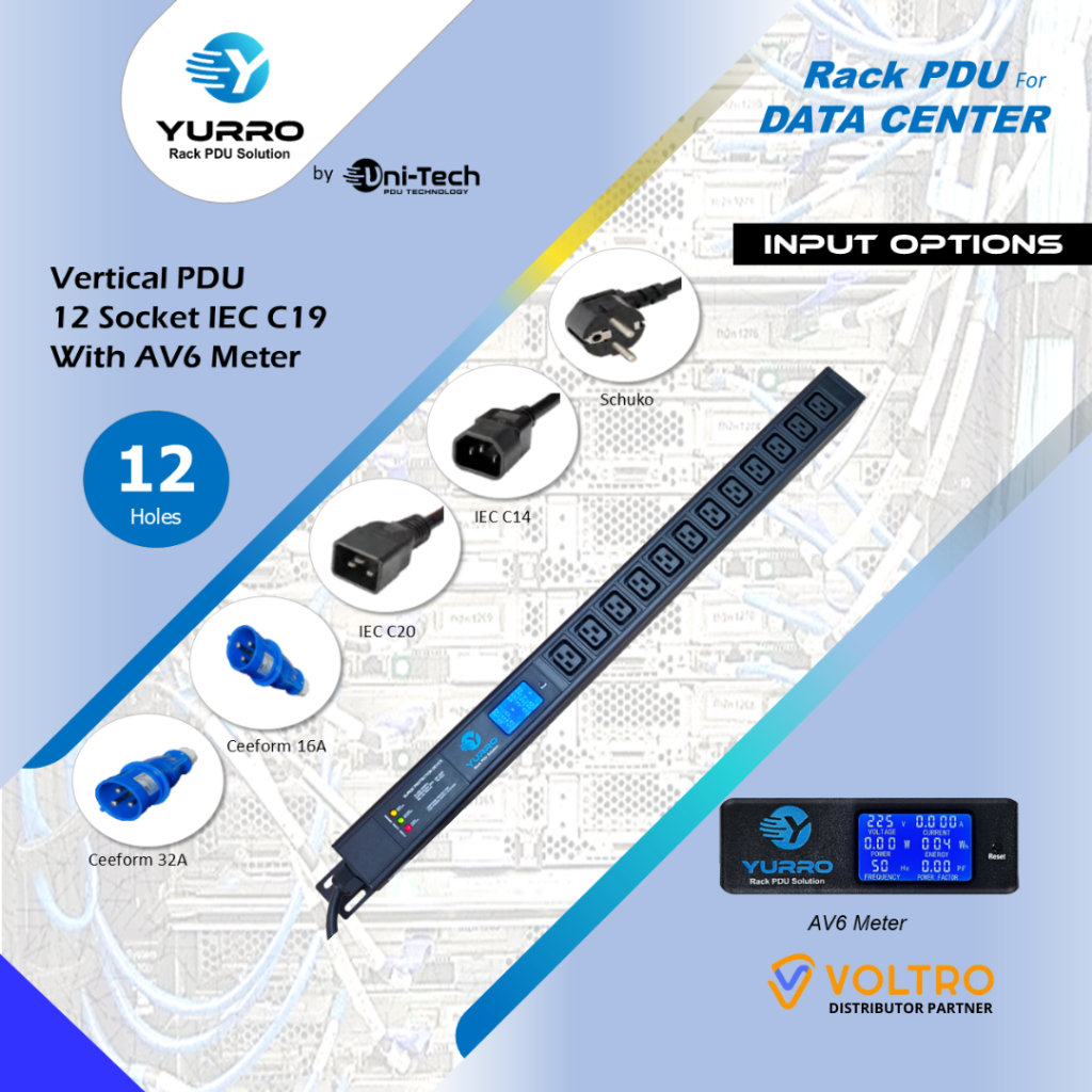 Jual PDU Rack 12 Holes Socket Port Outlet C19 With AV6 Meter Rack ...