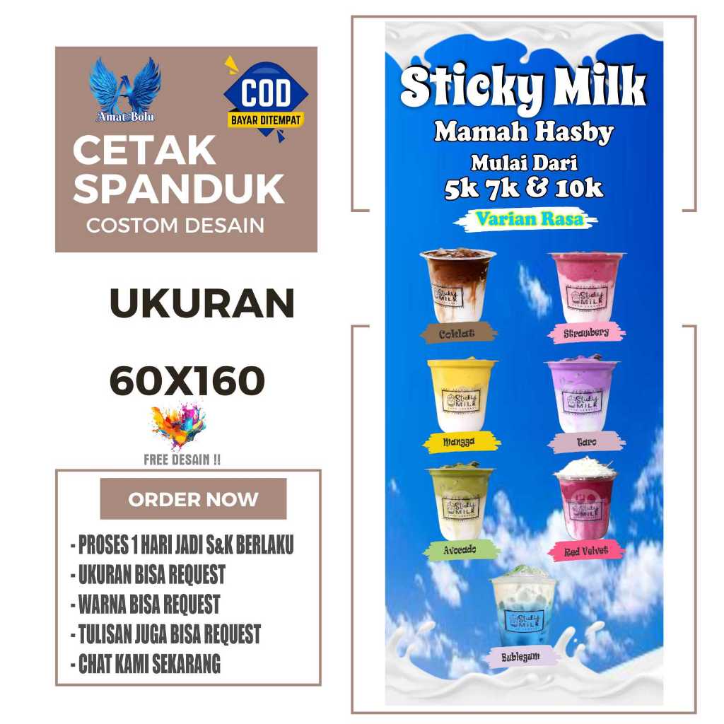 Jual Cetak Spanduk Banner STICKY MILK VARIAN RASA & HARGA Costom Desain ...