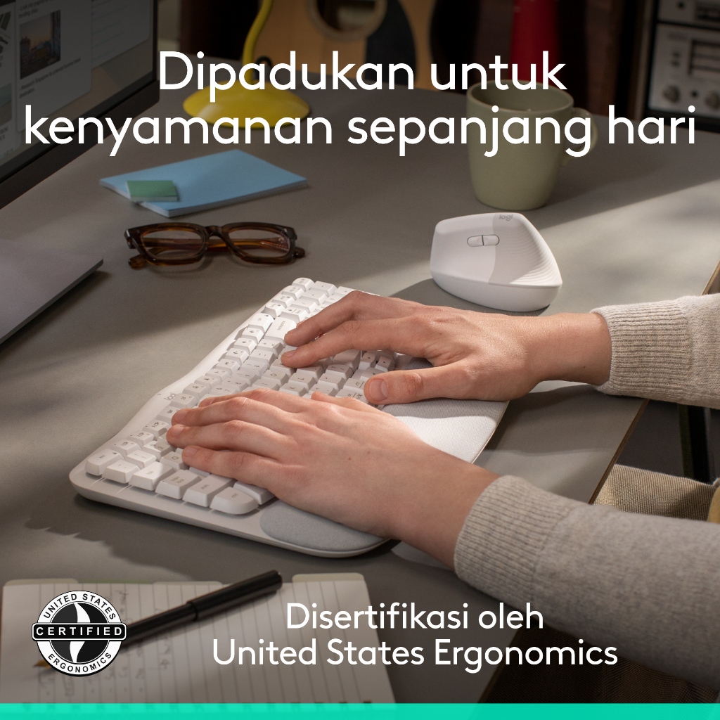 Logitech COMBO Wave Keys & Mouse Vertikal Lift Logitech - Keyboard dan Mouse Nirkabel Ergonomis - dengan Penyangga Telapak Tangan Empuk, Easy-Switch,  (4)