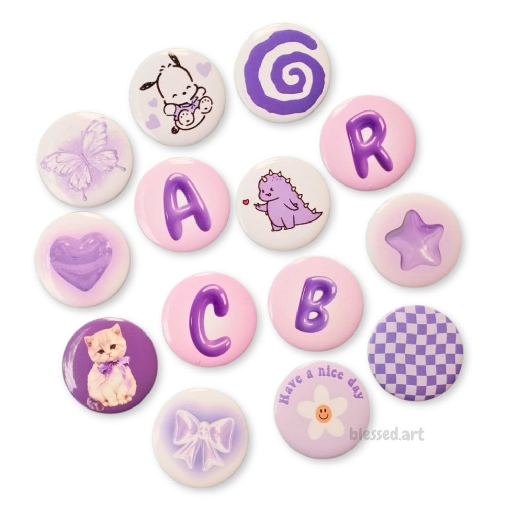 Jual Pin Button | Purple Aesthetic | Inisial A-Z | Ukuran 44 mm ...