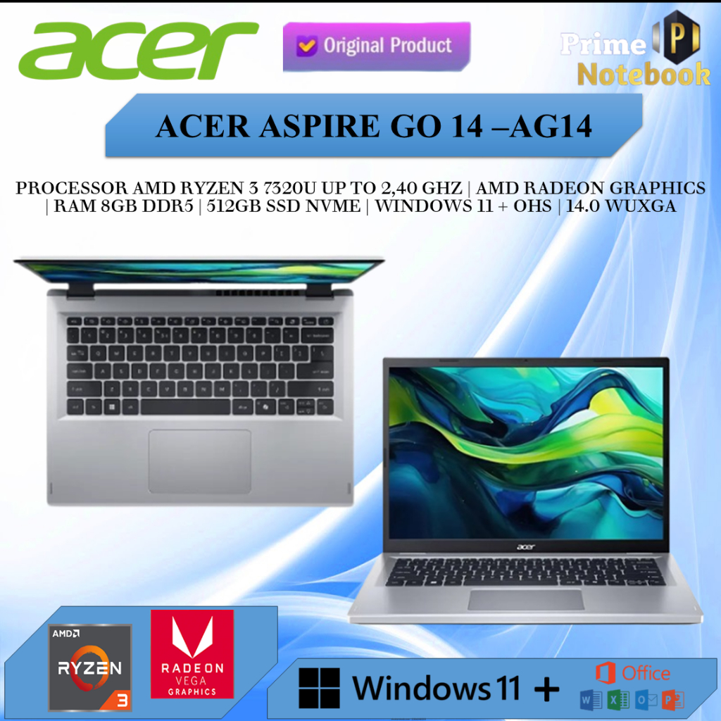 Jual Acer Aspire GO 14 AG14 Ryzen 3 7320 8Gb 512Gb W11 + Office Home ...