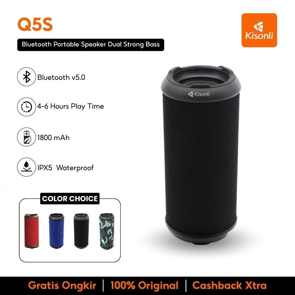 Jual Kisonli Q5S Bluetooth Speaker Portable Dual Bass support TF FM ...