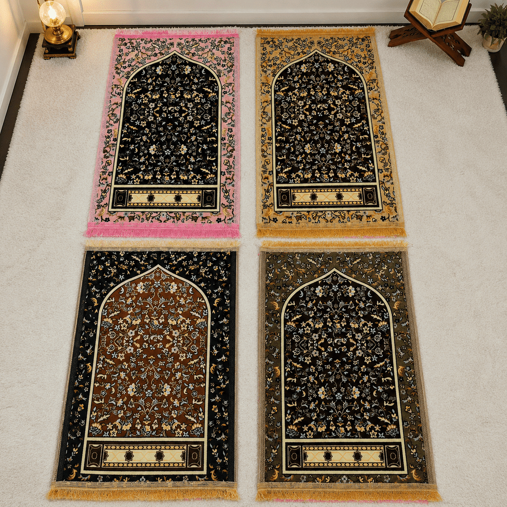 Sajadah Ukuran 53 x 105 cm Premium Turki Motif Raudhah Beludru Tebal Empuk Karpet Anti Slip Sajadah Dewasa Original