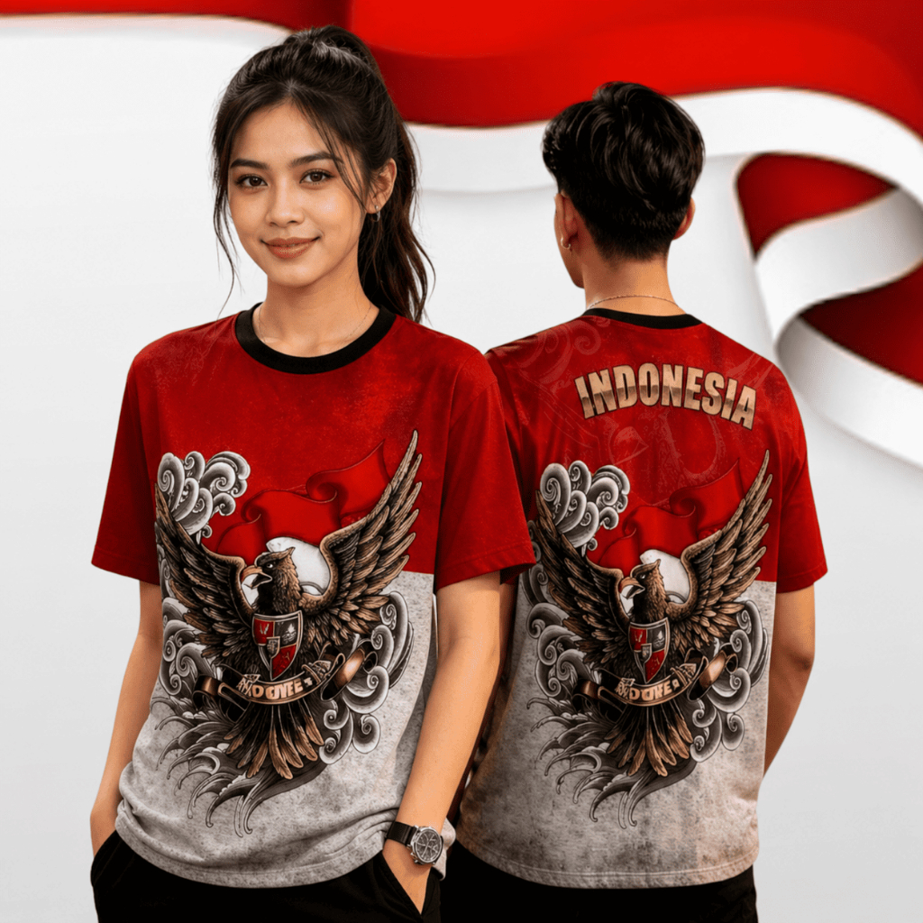 Kaos Basic Pria Wanita Dirgahayu RI Casual Kekinian | Kaos Garuda Indonesia Distro Trendy | Kaos HUT RI 17 Agustus Unisex Full Print