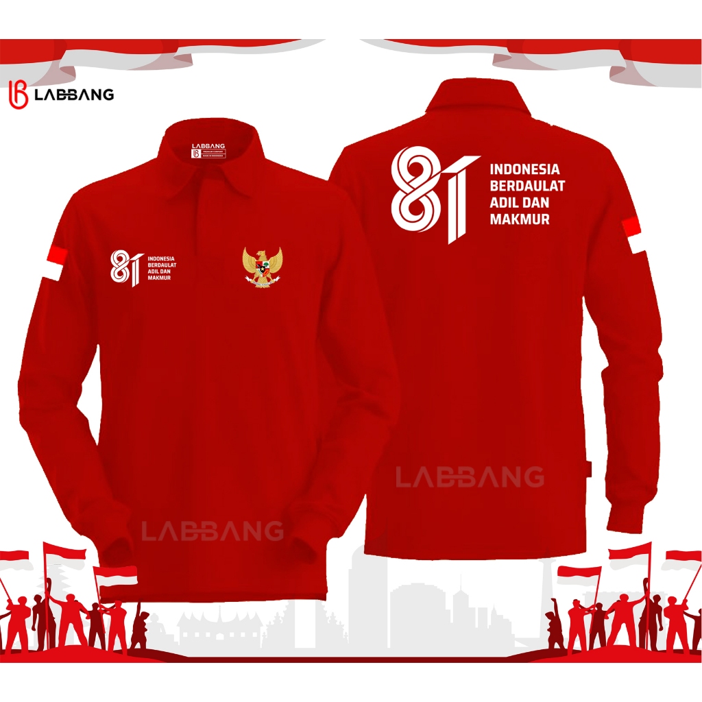 LOGO RESMI..!!! Polo Shirt Lengan Panjang Hut Ri Ke 81 Kemerdekaan Indonesia 17 Agustus 2026 Unisex Pria Wanita