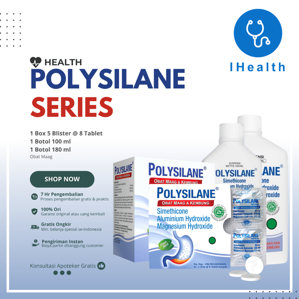Polysilane Tablet 1 Box/ Suspensi 100ml dan 180ml - Obat Maag dan Kembung
