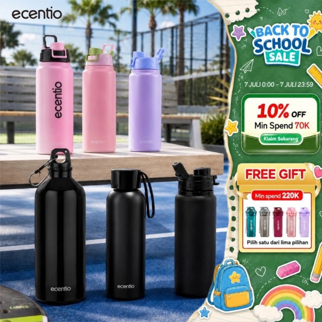 ecentio botol minum aesthetic sport olahraga botol minum anak laki laki Tahan bocor /Botol air /Cangkir aluminium/Botol olahraga por/Water Bottles + Leak Proof Cap Gym/Tumbler Water Bottlebotol minum