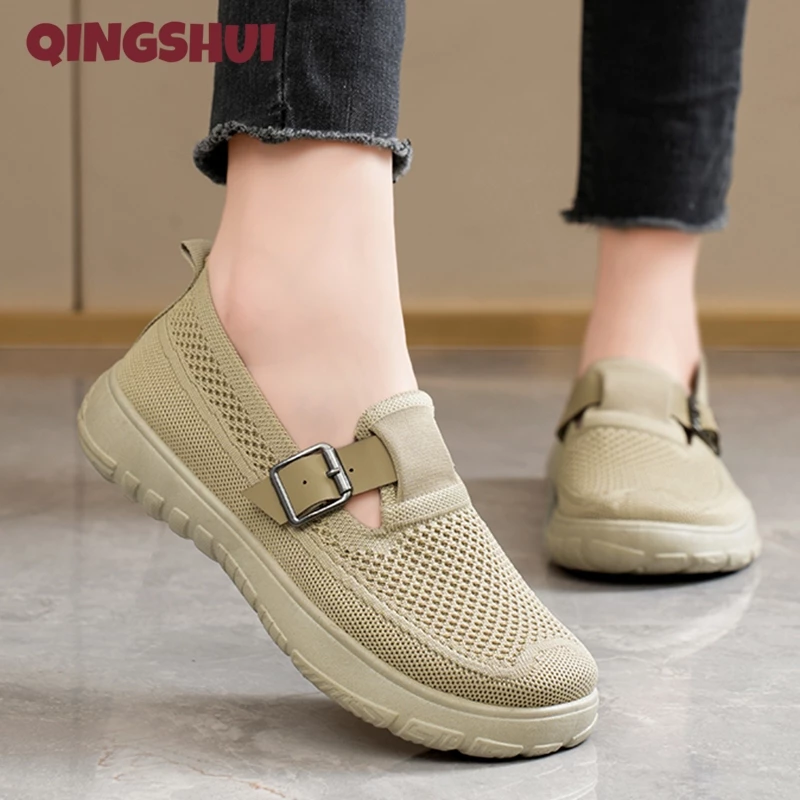 QINGSHUI Casual Slip On Sneakers Shoes Sepatu Wanita Sepatu Birken Sneakers Canvas Wanita Modis