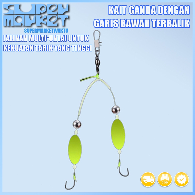 Rangkaian pancing dasar terbalik gaya Eropa dengan kail ganda, set kail Ise-ni, anti arus, melayang, rangkaian pancing dasar terbalik.