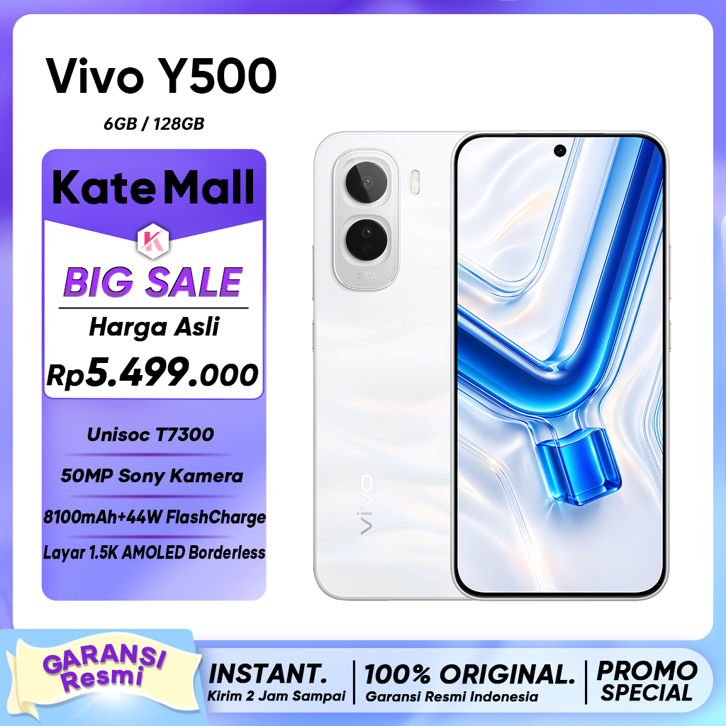 Vivo Y500 (6/128)(6/256) Unisoc T7300 50MP Sony IMX852 Kamera 8100mAh+44W Fast Charge Garansi Resmi