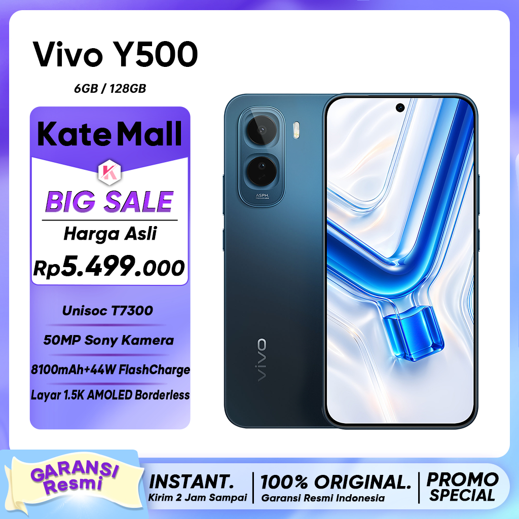 Vivo Y500 (6/128GB)(6/256GB) - Tahan Banting Ekstrem 3K Vapor Chamber Cooling HP vivo Terbaru 2026