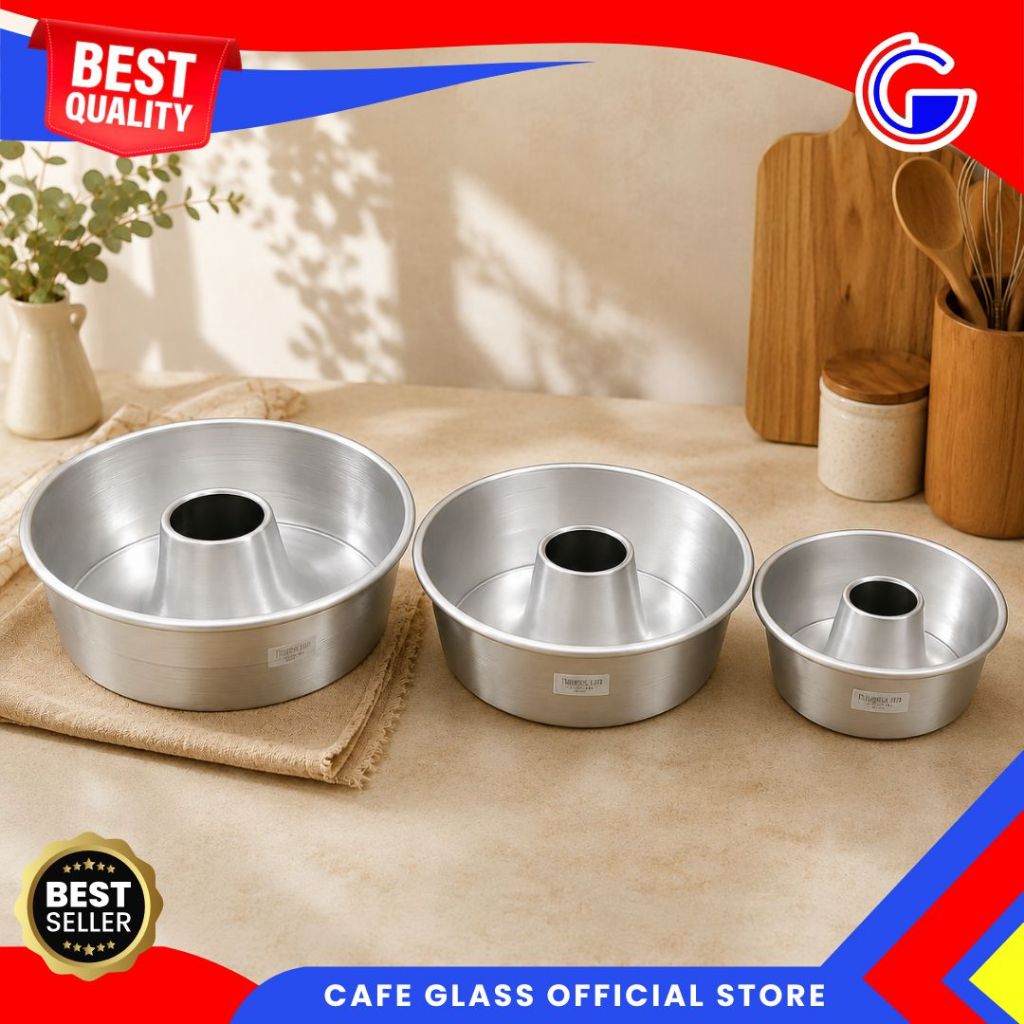 Loyang Bolu Tulban Press Aluminium Tahan Panas / Loyang Bulat Lubang Tengah
