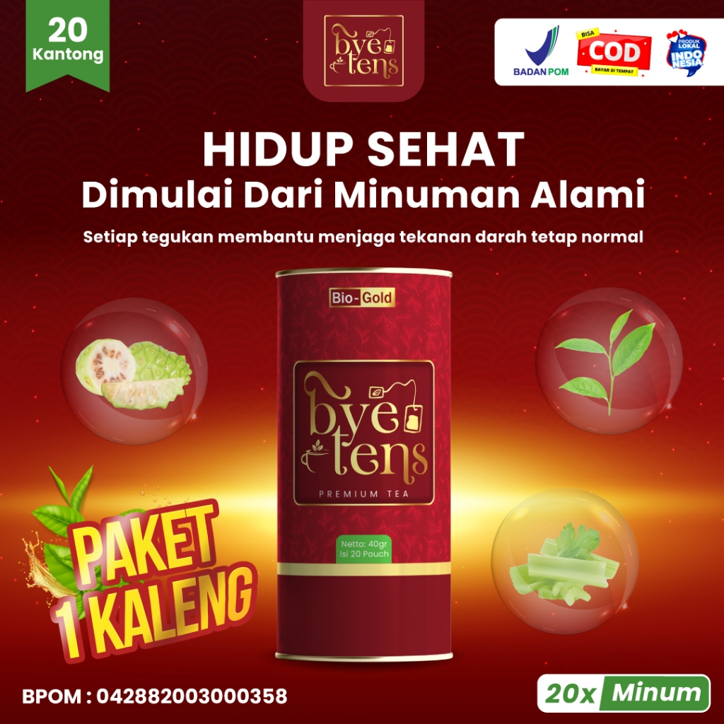 Bye Tens - Teh Herbal Kaleng Ekstrak Teh Hijau,Seleddru,Mengkudu  Bantu Stabilkan Kolesterol Darah Tinggi BPOM