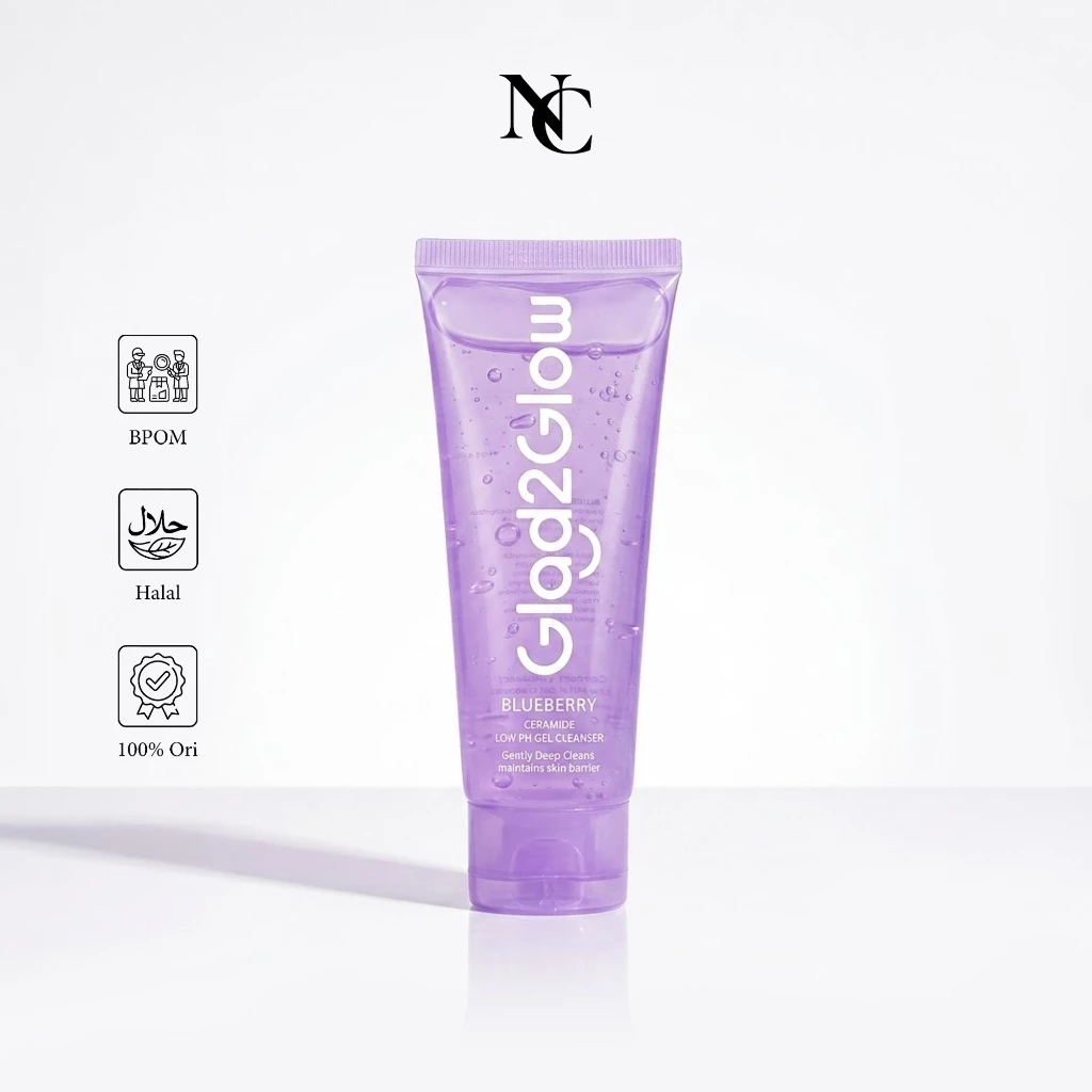 BPOM Glad2Glow Blueberry Ceramide Low pH Gel Cleanser Mencerahkan Melembapkan Facial Wash 70ml - Narcisse