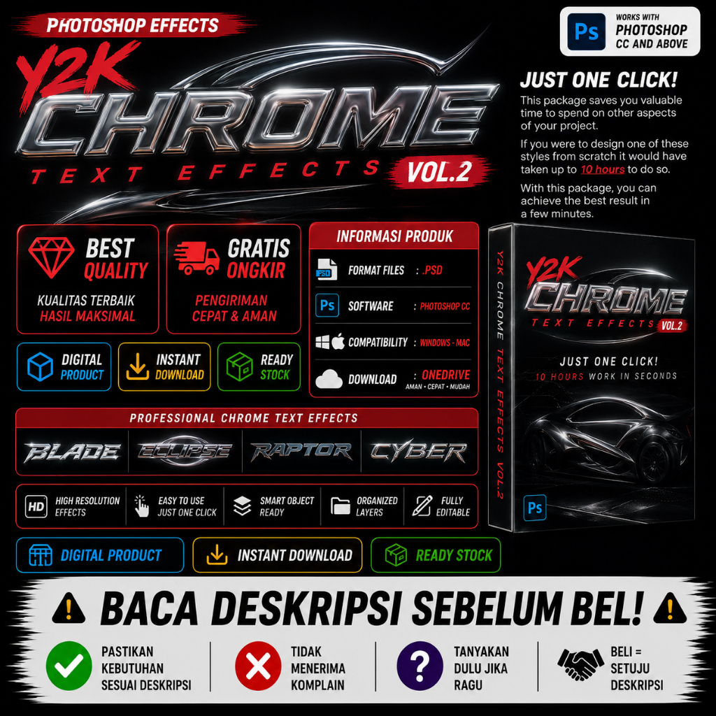 Photoshop Effect - Y2K Chrome Text Effects Vol.2 - 070824