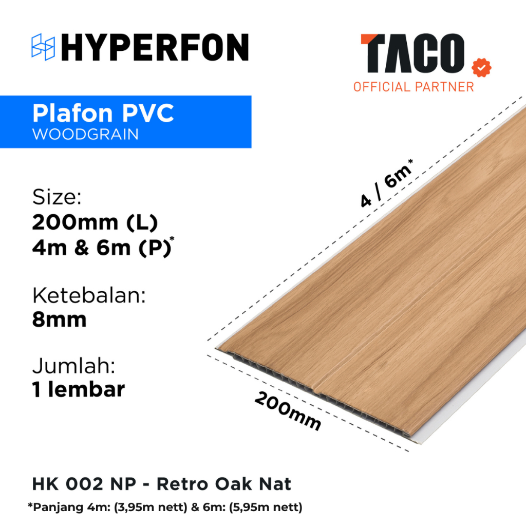 Jual PERDUS (10 lembar) Hyperfon Plafon PVC Taco Serat Kayu Doff Tebal ...