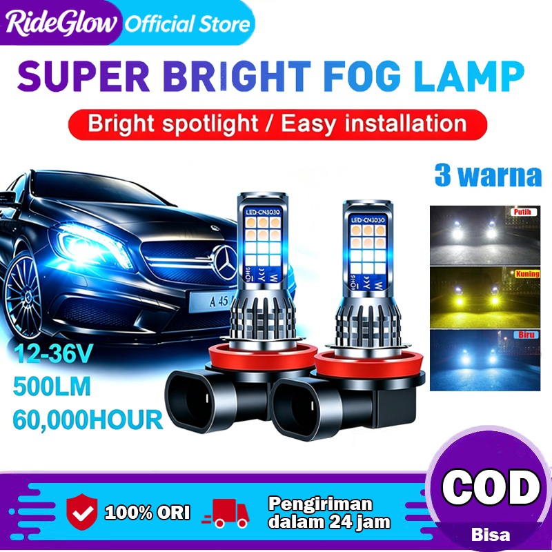 2PCS Lampu LED Mobil H4 Super Terang Lampu LED Putih H8 H11 H16 LED FOGLAMP 3 WARNA 24SMD untuk Headlight