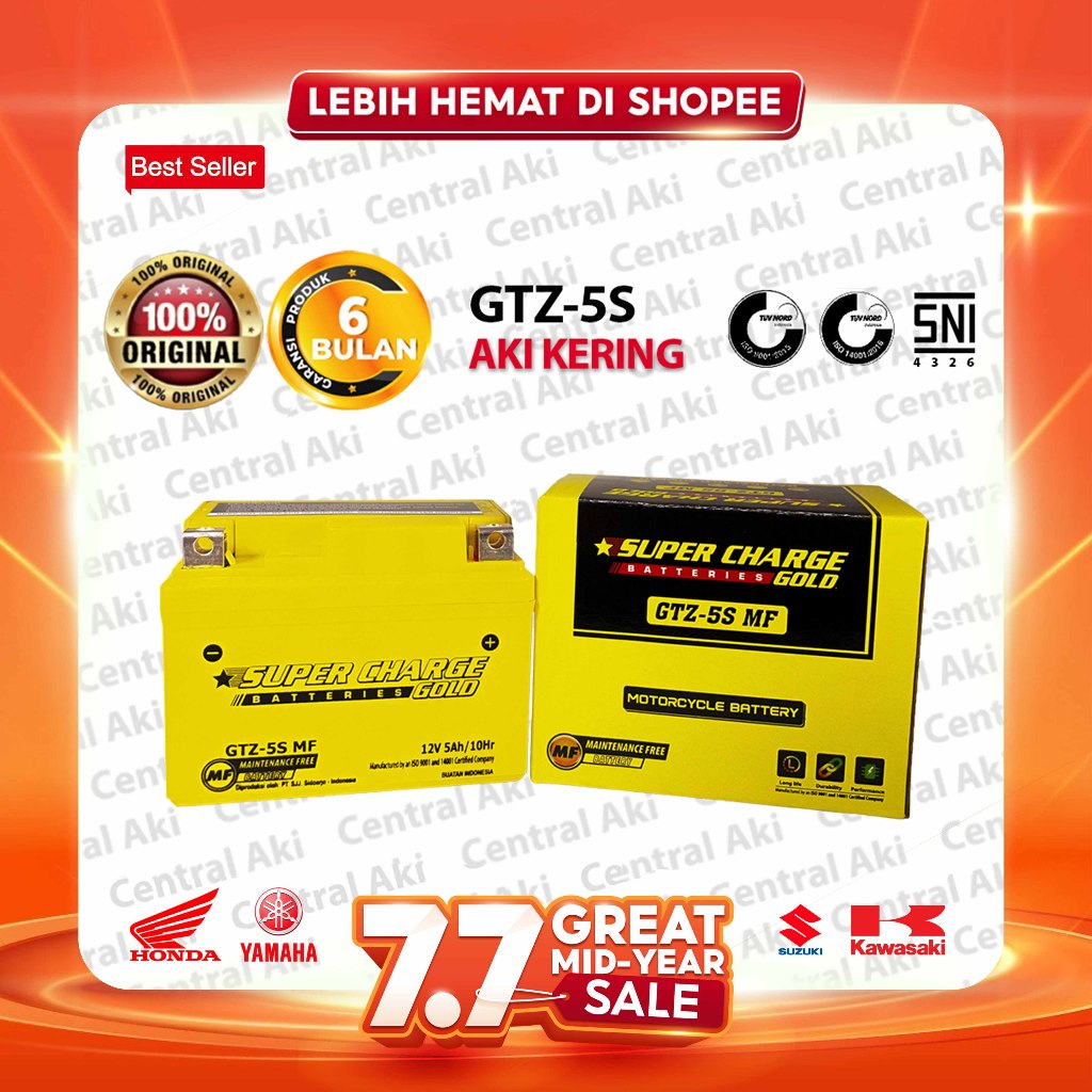 Aki Gel SUPERCHARGE GOLD GTZ5S 5AH Motor Beat Supra X 125 Scoopy Revo Mio Vario 110