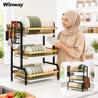 Rak Piring Stainless Steel 2/3 Susun Rak Pengering Piring Mangkuk Rak Dapur Tempat Piring Pencegahan karat
