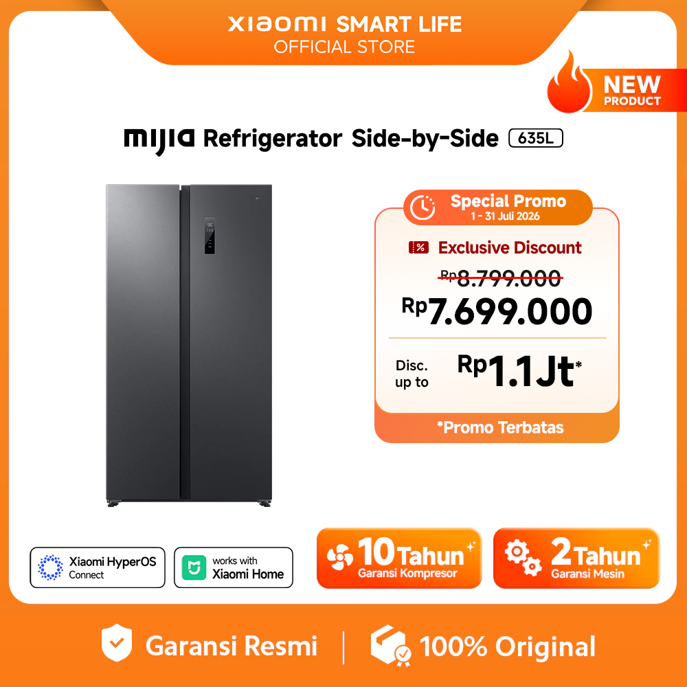 Xiaomi Mijia Side-by-Side Refrigerator 635L | Kulkas 2 Pintu | Kontrol pintar dengan Xiaomi Home App | Kapasitas Besar 635L dengan Desain Ultra-Slim | Dual Inverter | Ag+ Silver Ion: Anti-bakteri & Penghilang Bau [Xiaomi Official Store]