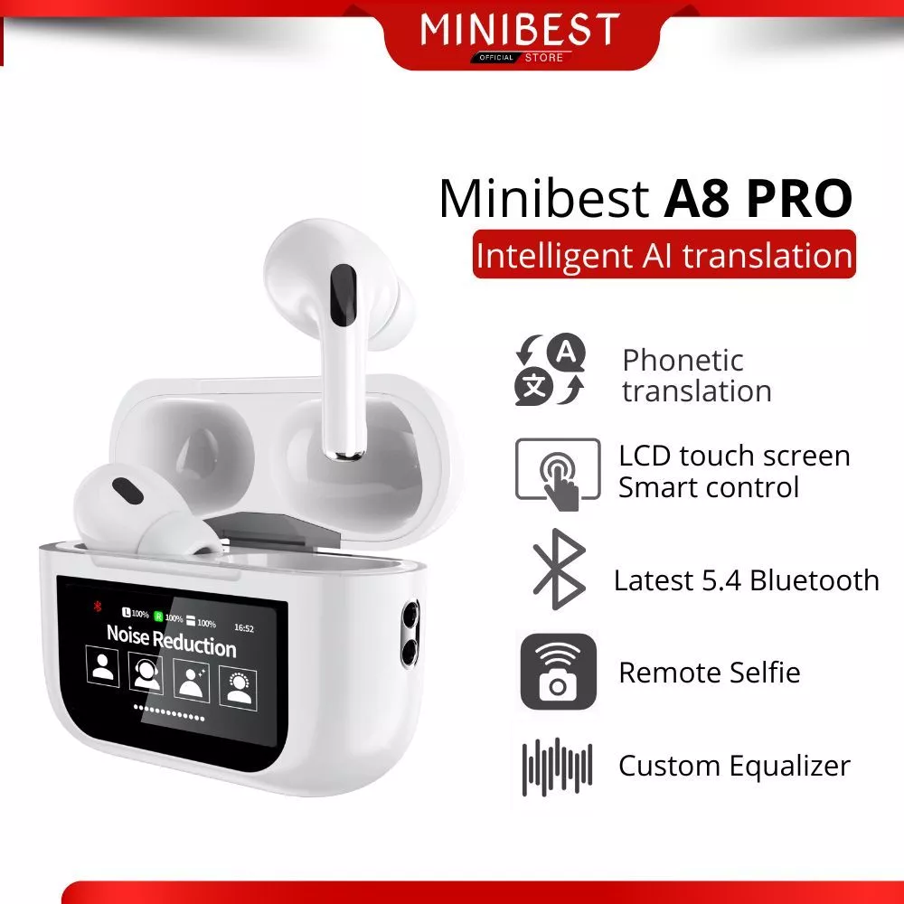 MINIBEST A8 PRO AI Translation TWS Earphone Headset Bluetooth V5.4 Smart Screen Active Noise Reduction